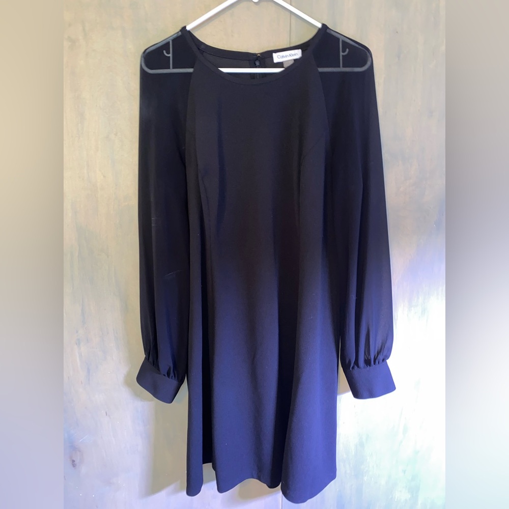 Calvin Klein Women's Black Sheer Long Sleeve Cocktail Dress Size 16